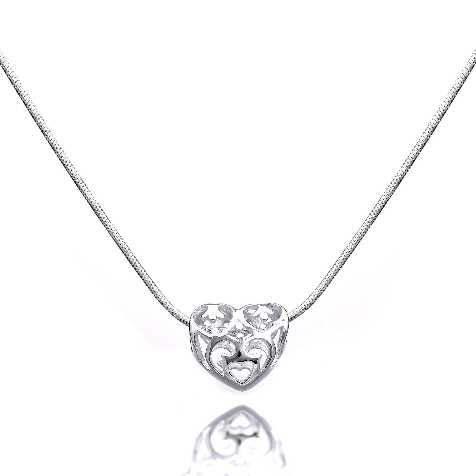 Halskette aus Sterlingsilber mit offenem Herz und 1 mm Schlangenkette