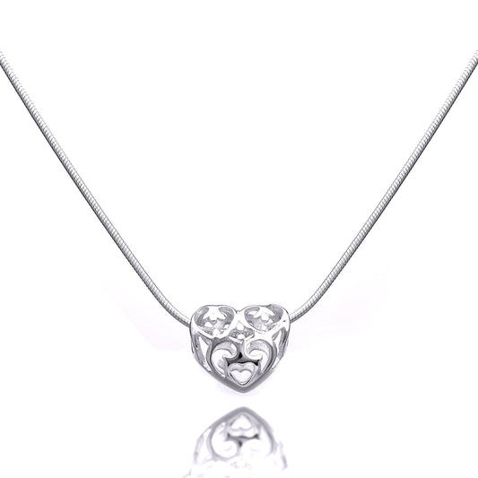 Halskette aus Sterlingsilber mit offenem Herz und 1 mm Schlangenkette