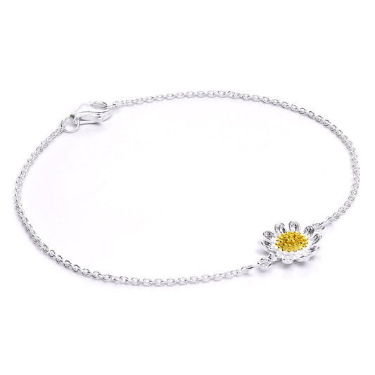Sterlingsilber & Vergoldet Gänseblümchen Armband 18cm