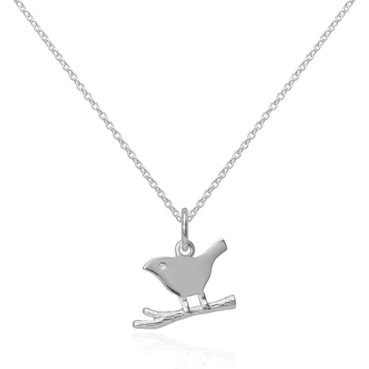 Einfacher Anhänger aus Sterlingsilber mit Vogel auf einem Ast, 16–22 Zoll