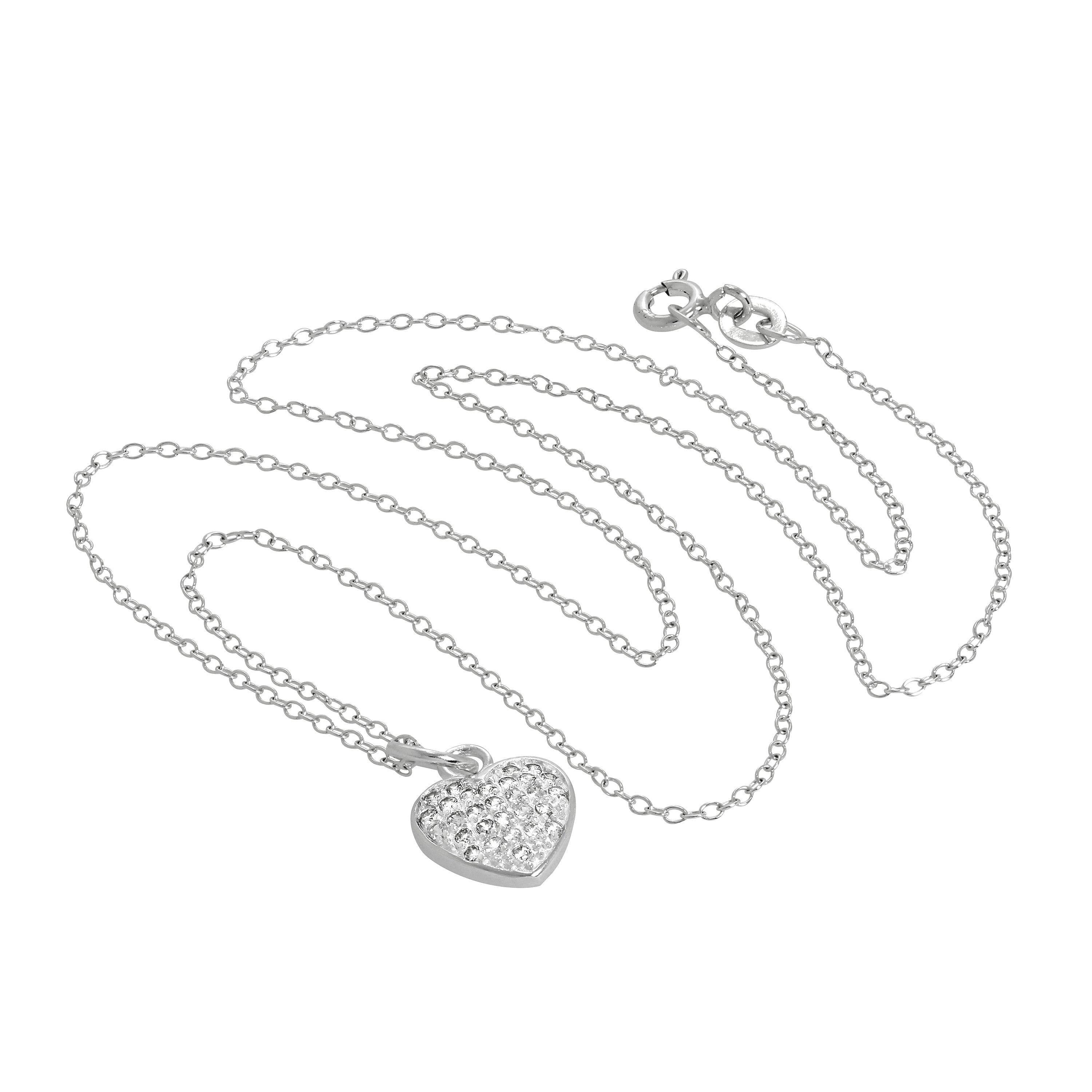 Halskette mit Herzanhänger aus Sterlingsilber und CZ-Kristallen 14–32 Zoll