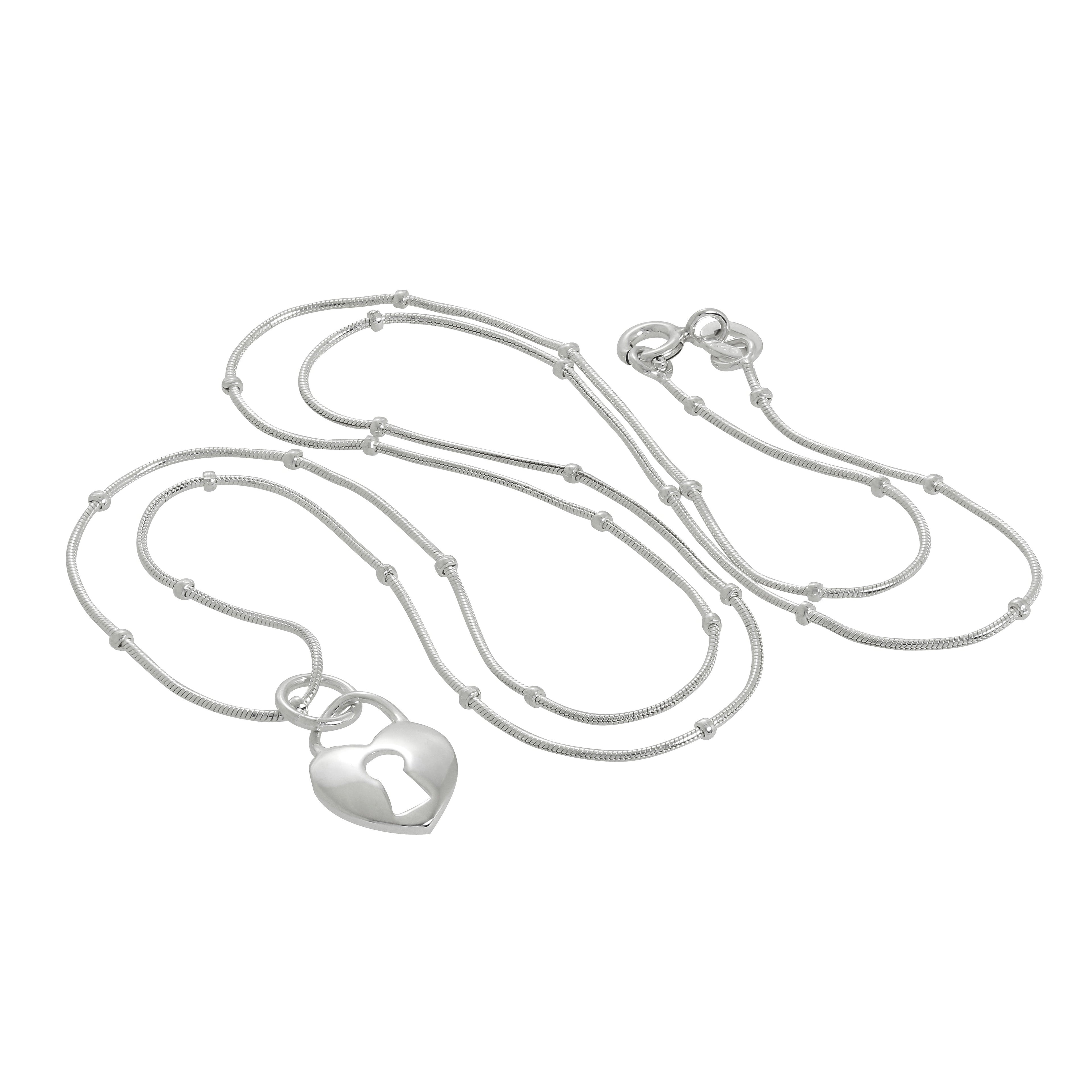 Sterlingsilber Herz Vorhängeschloss Anhänger Halskette 40,5 - 56 cm