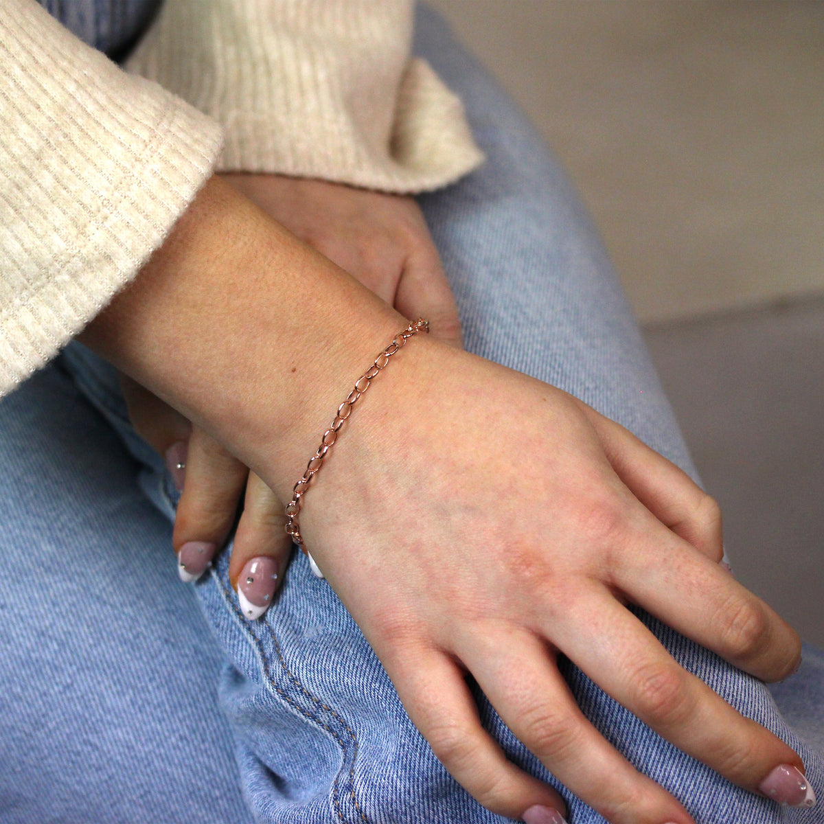 18 cm Rosévergoldet Sterlingsilber Belcher Kettte Armband
