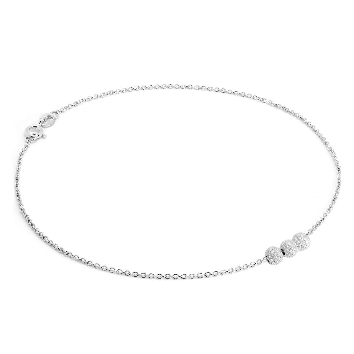 Sterlingsilber Belcher Kette Fußkette mit 3 mattierten Kunstperlen