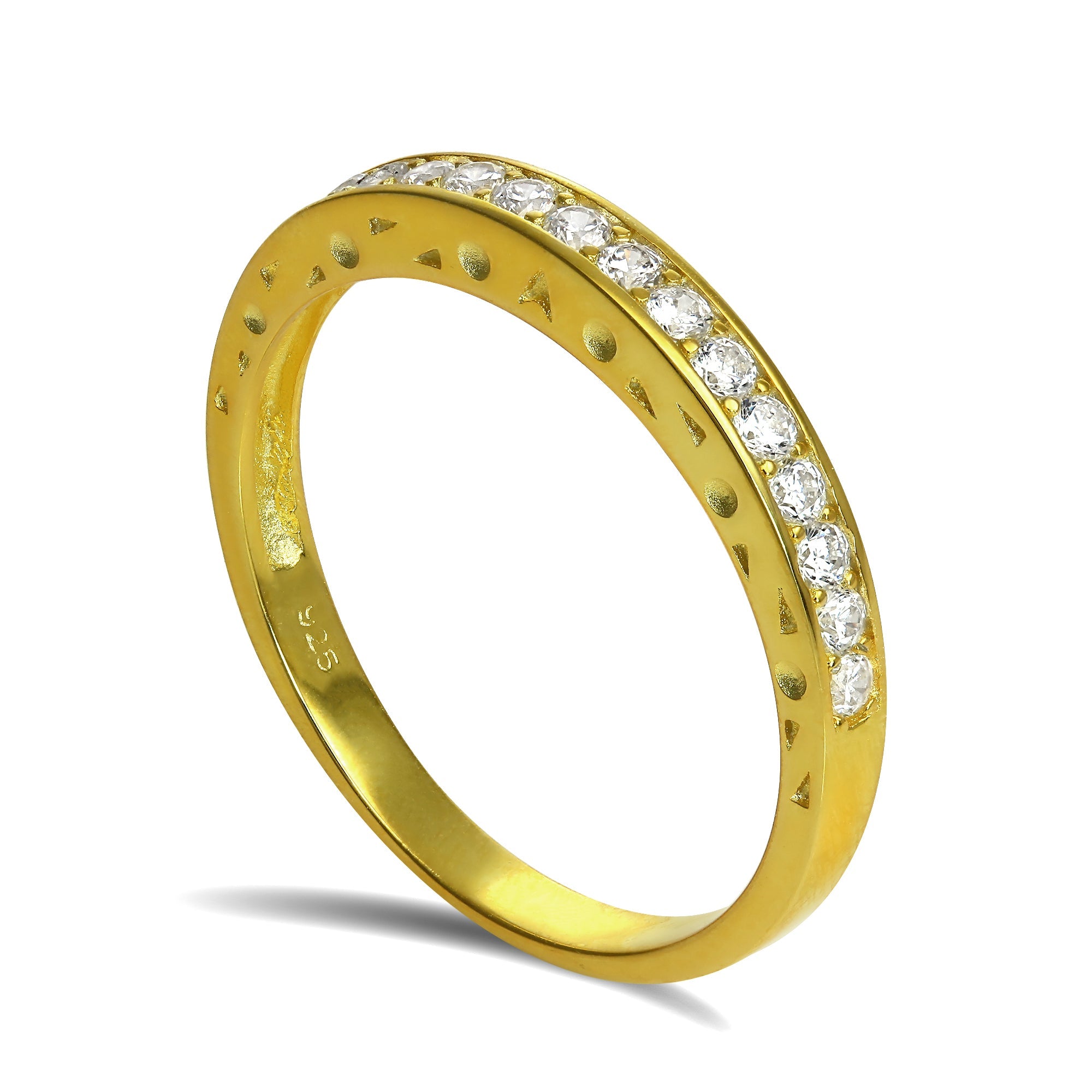 Vergoldeter Sterlingsilber-Halbe-Ewigkeitsring mit CZ-Kristall, Größe I–U