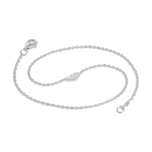 Fine Sterling Silver Anklet with Small Angel Wing - jewellerybox