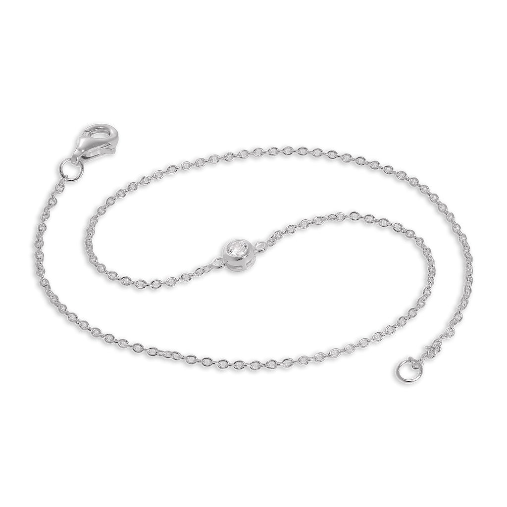 Sterlingsilber & 5 mm Rund CZ Kristall Fußkette