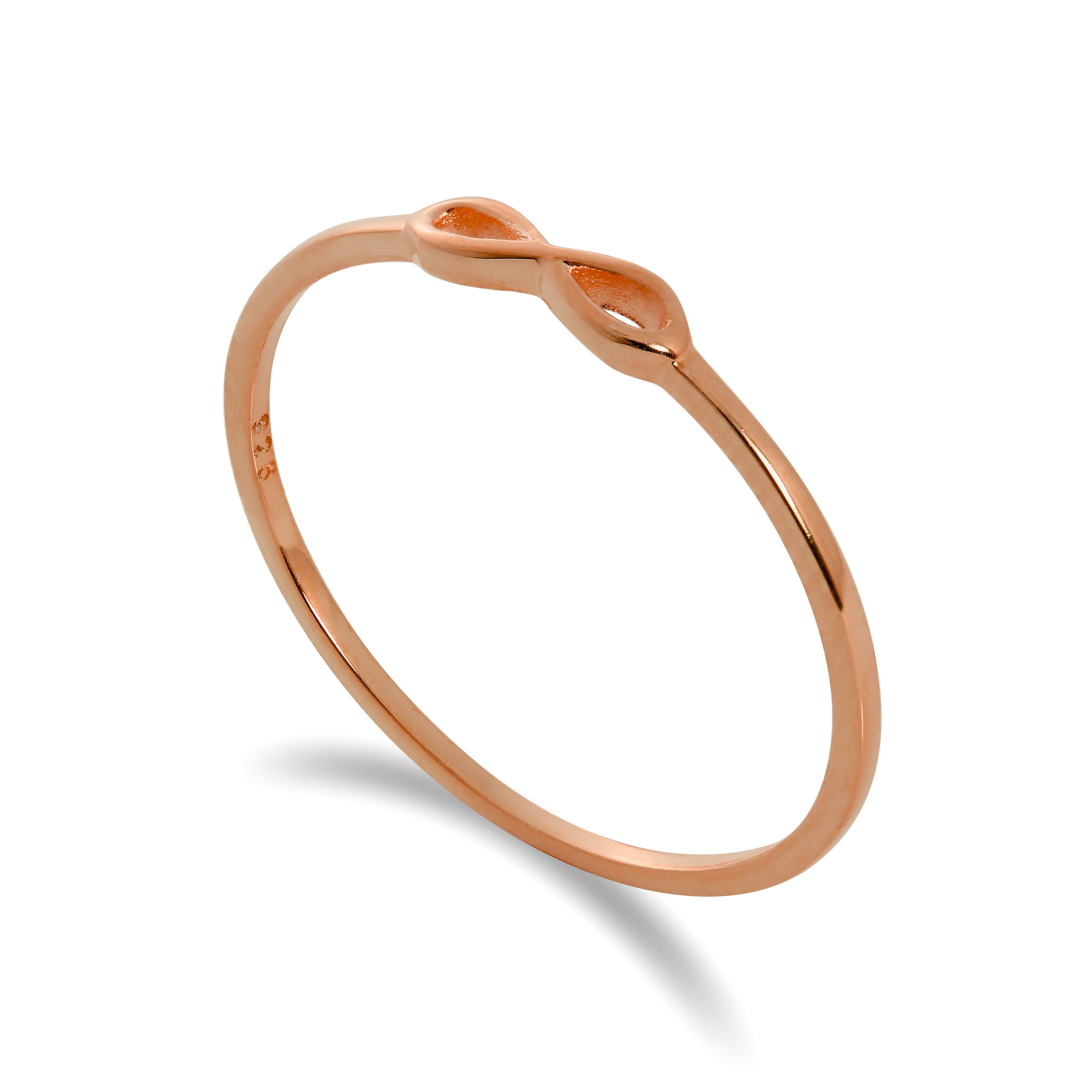 Roségold plattierter Sterlingsilber Infinity Loop 1 mm Stapelring Größe I - W