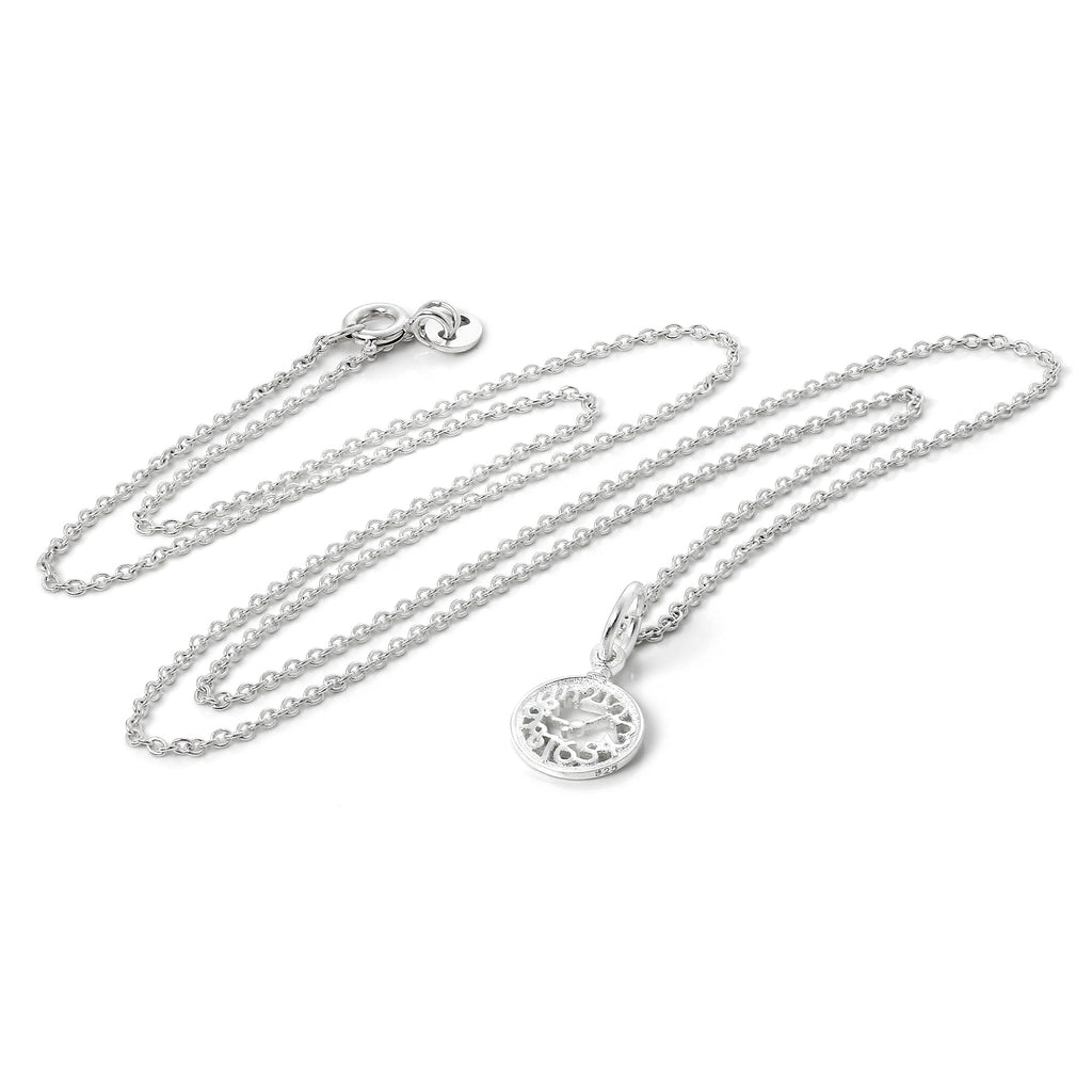 Sterlingsilber-Halskette mit Alice im Wunderland-Uhr an Kette 40–55 cm