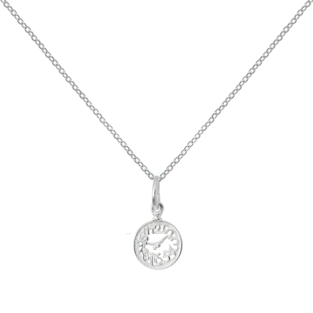 Sterlingsilber-Halskette mit Alice im Wunderland-Uhr an Kette 40–55 cm