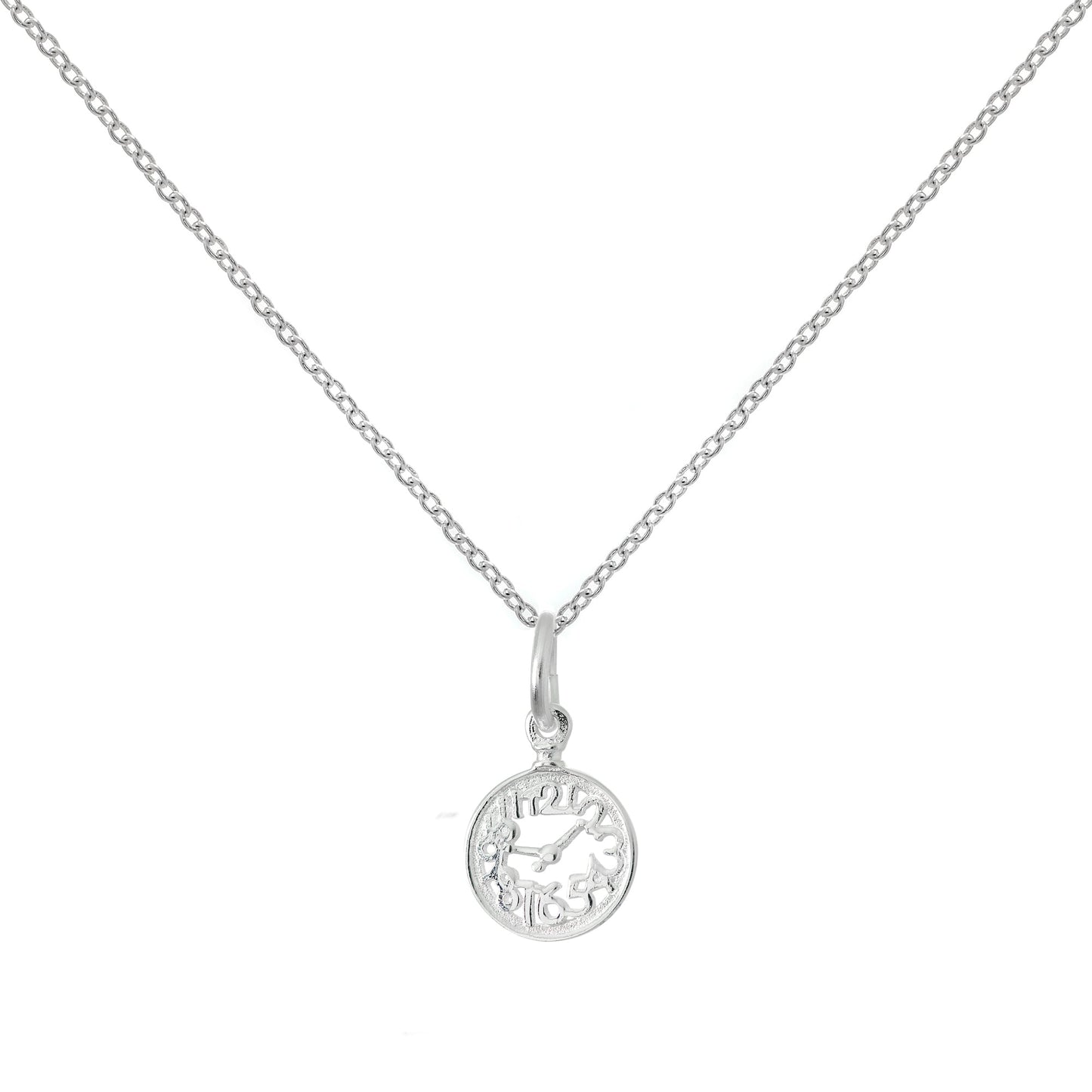 Sterlingsilber-Halskette mit Alice im Wunderland-Uhr an Kette 16–22 Zoll