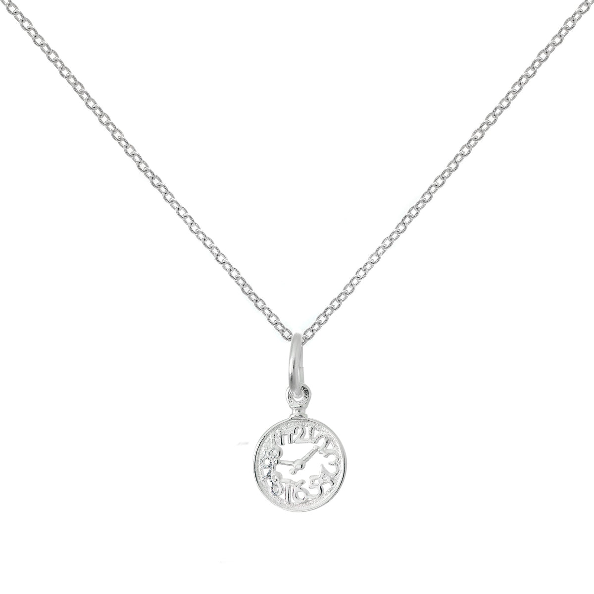 Sterlingsilber-Halskette mit Alice im Wunderland-Uhr an Kette 40–55 cm