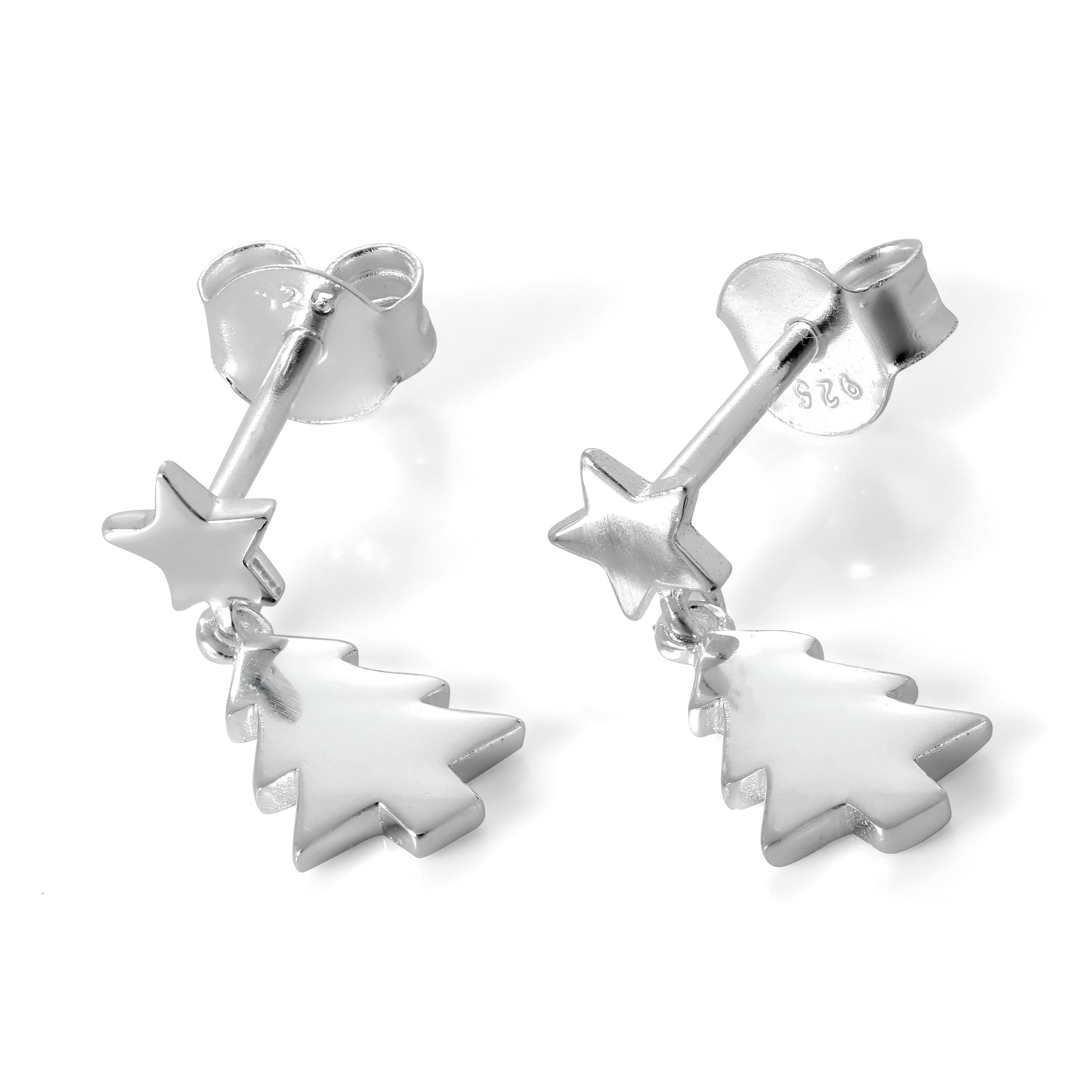 Sterlingsilber Weihnachtsbaum & Stern Baumel Ohrstecker