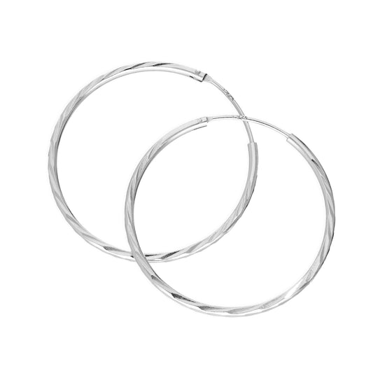 Sterlingsilber Leichtgewicht 30mm Diamantschliff Schläfer Creolen Ohrringe