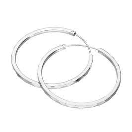 Sterlingsilber Diamant Facettiert 35 mm Schläfer Creolen Ohrringe