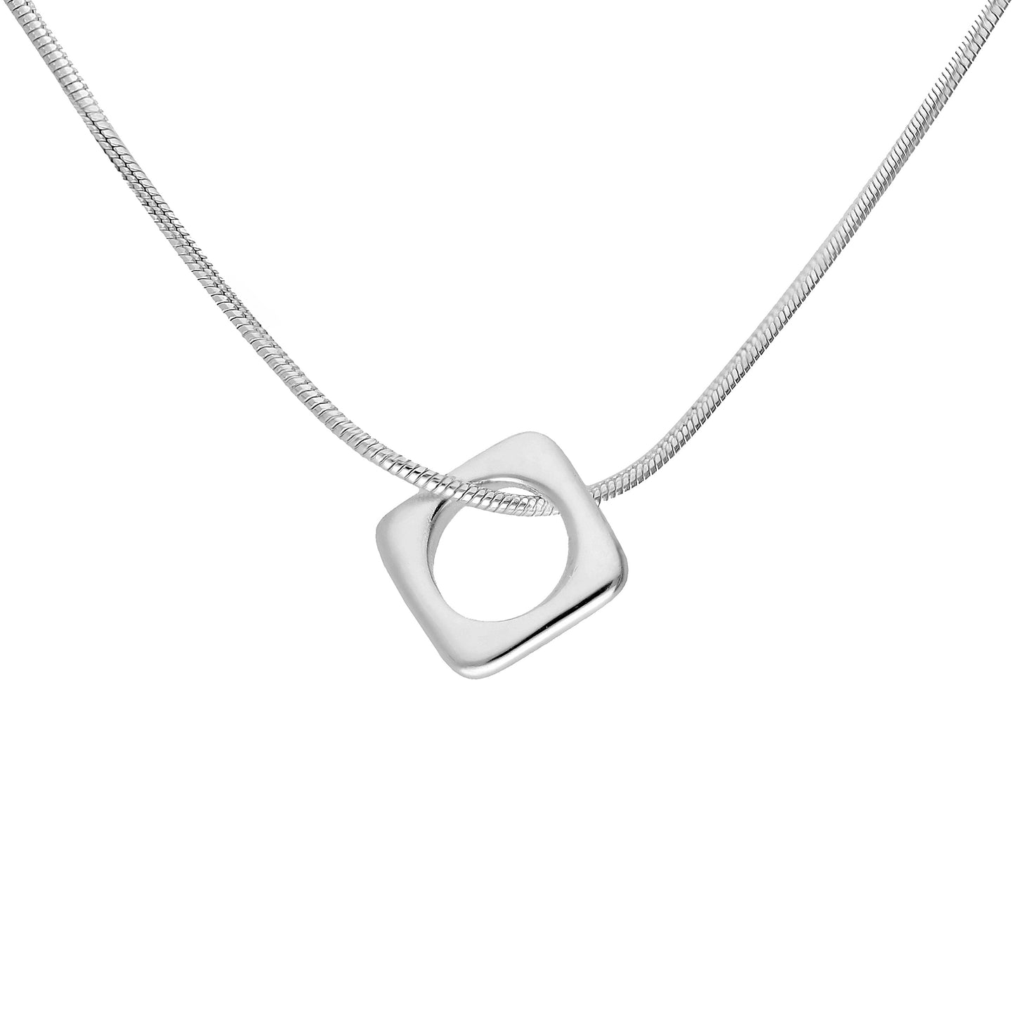 Schmale Halskette aus Sterlingsilber mit quadratischem Anhänger