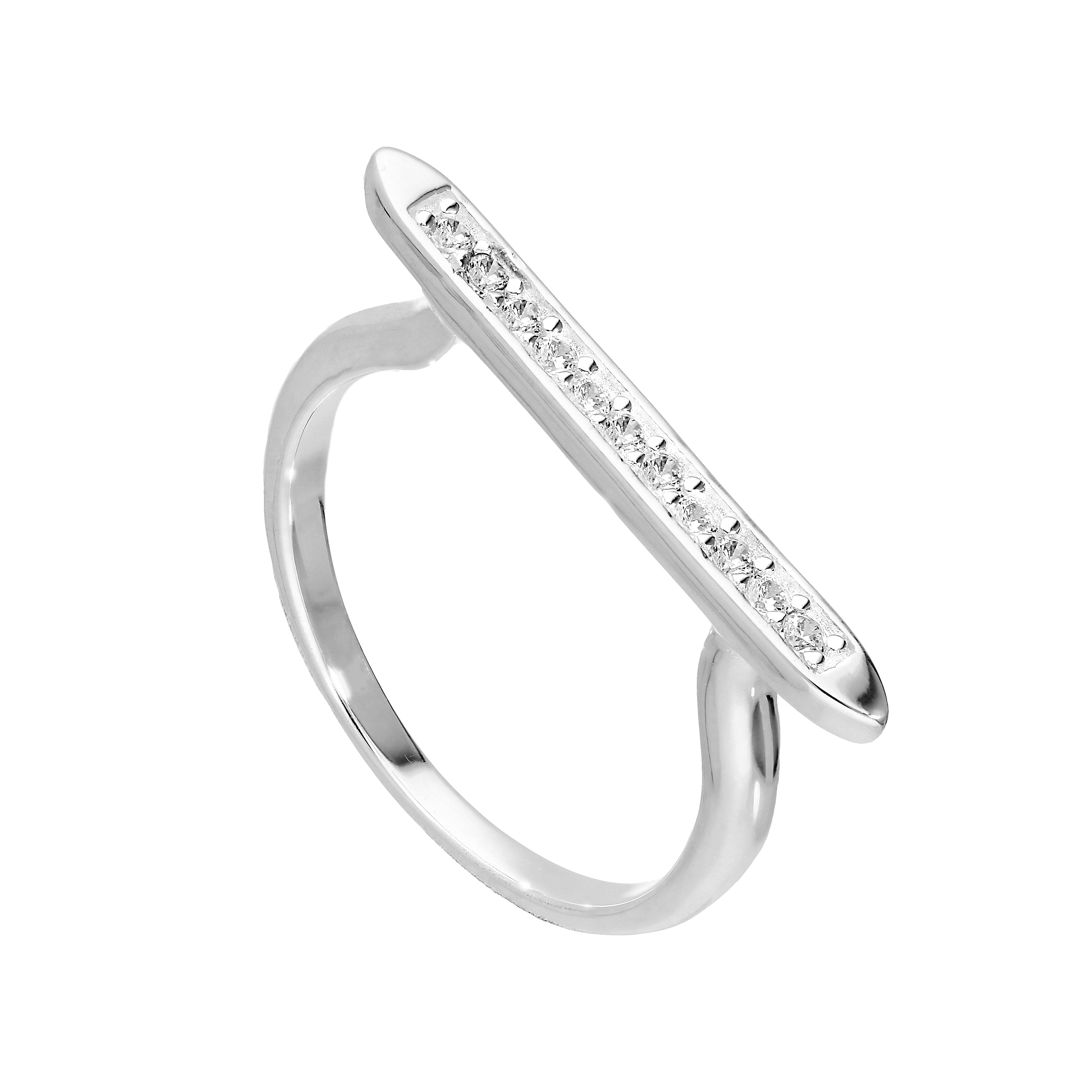Sterlingsilber & klarer CZ Kristall langer Bar Ring Größe I - U