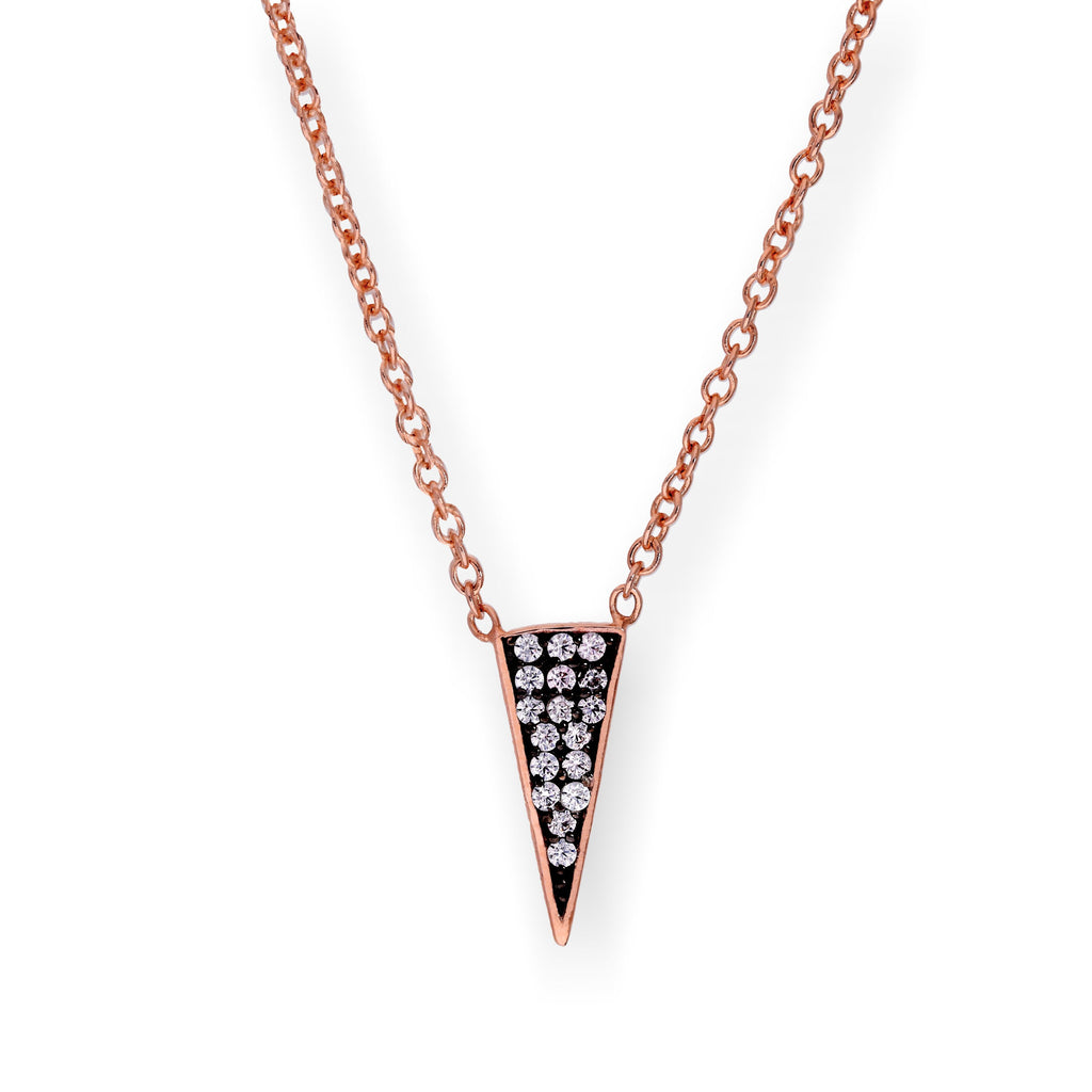 Rosévergoldet Sterlingsilber & CZ Kristall Spike Dreieck 16 Zoll Halskette