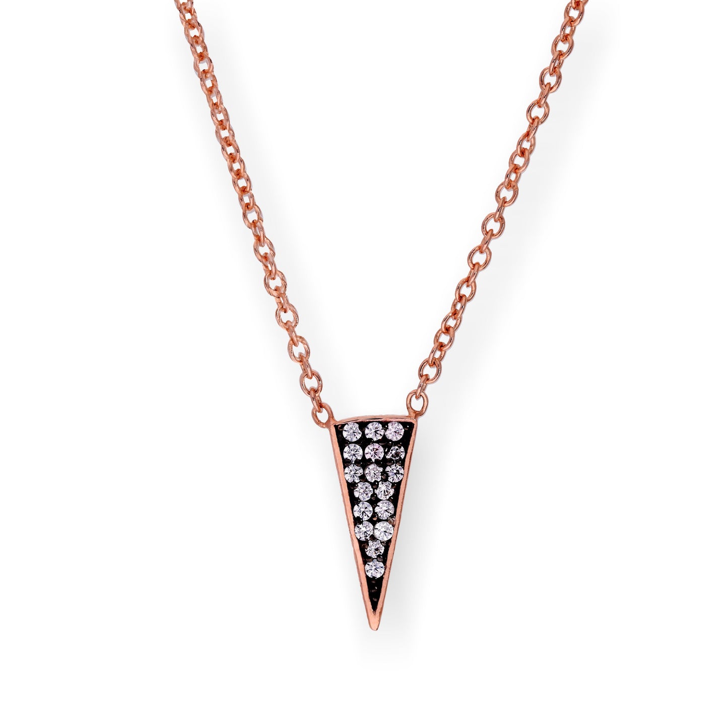 Rose vergoldet Sterling Silber & CZ Kristall Spike Dreieck 16 Zoll Halskette