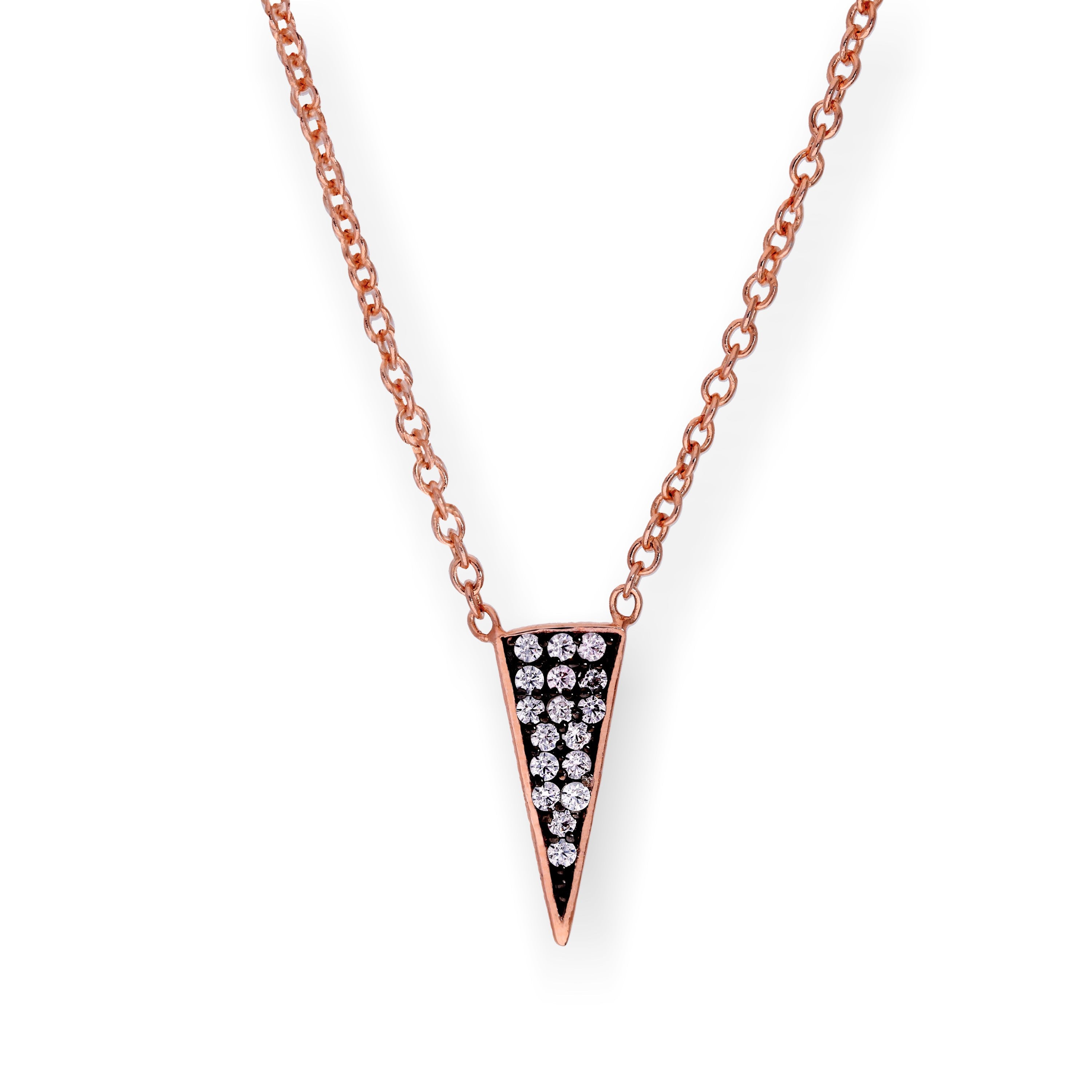 Rosévergoldet Sterlingsilber & CZ Kristall Spike Dreieck 16 Zoll Halskette