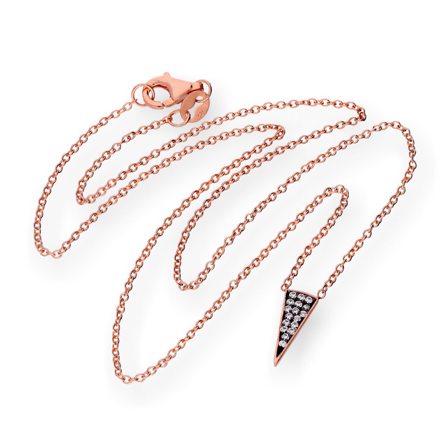 Rose vergoldet Sterling Silber & CZ Kristall Spike Dreieck 16 Zoll Halskette