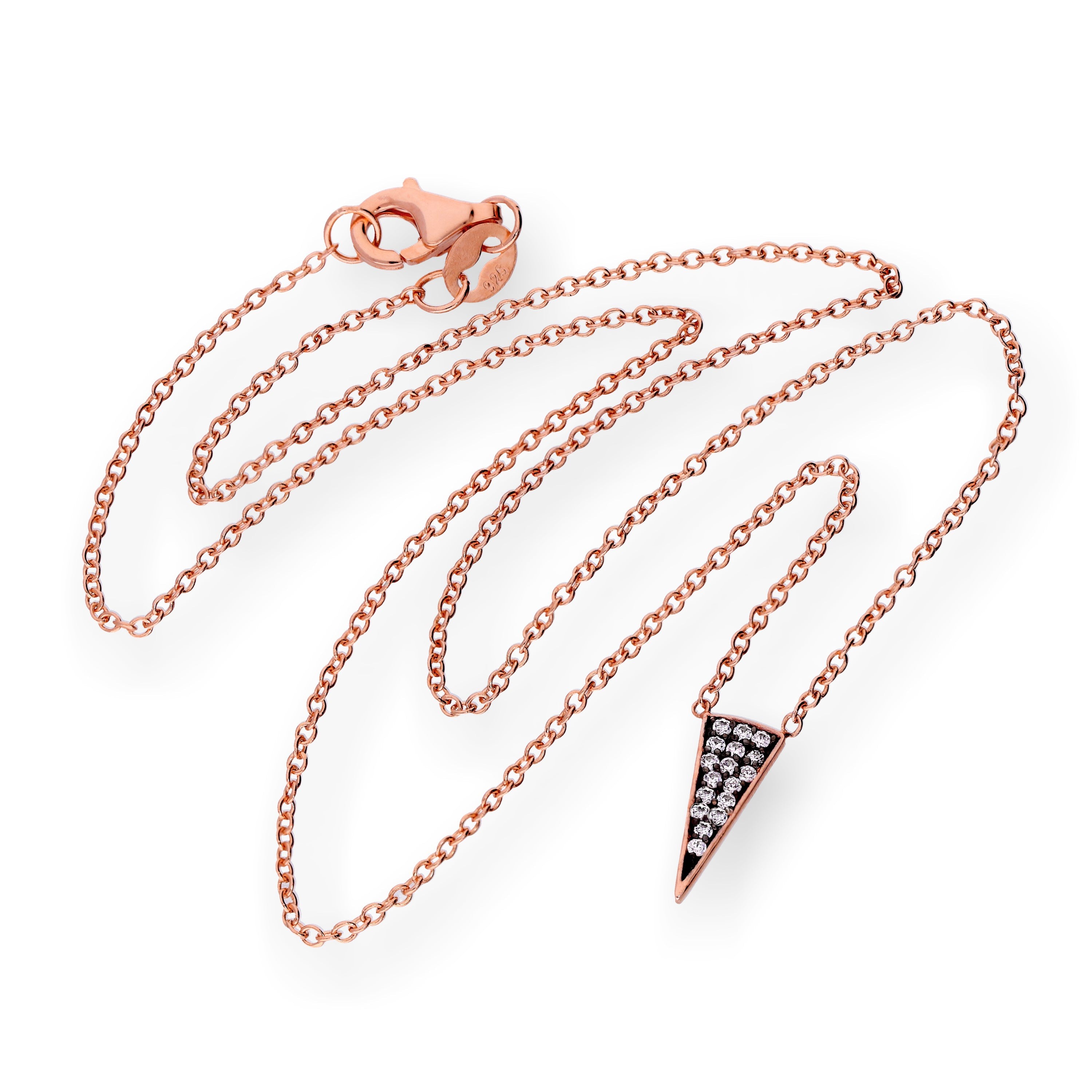 Rosévergoldet Sterlingsilber & CZ Kristall Spike Dreieck 16 Zoll Halskette
