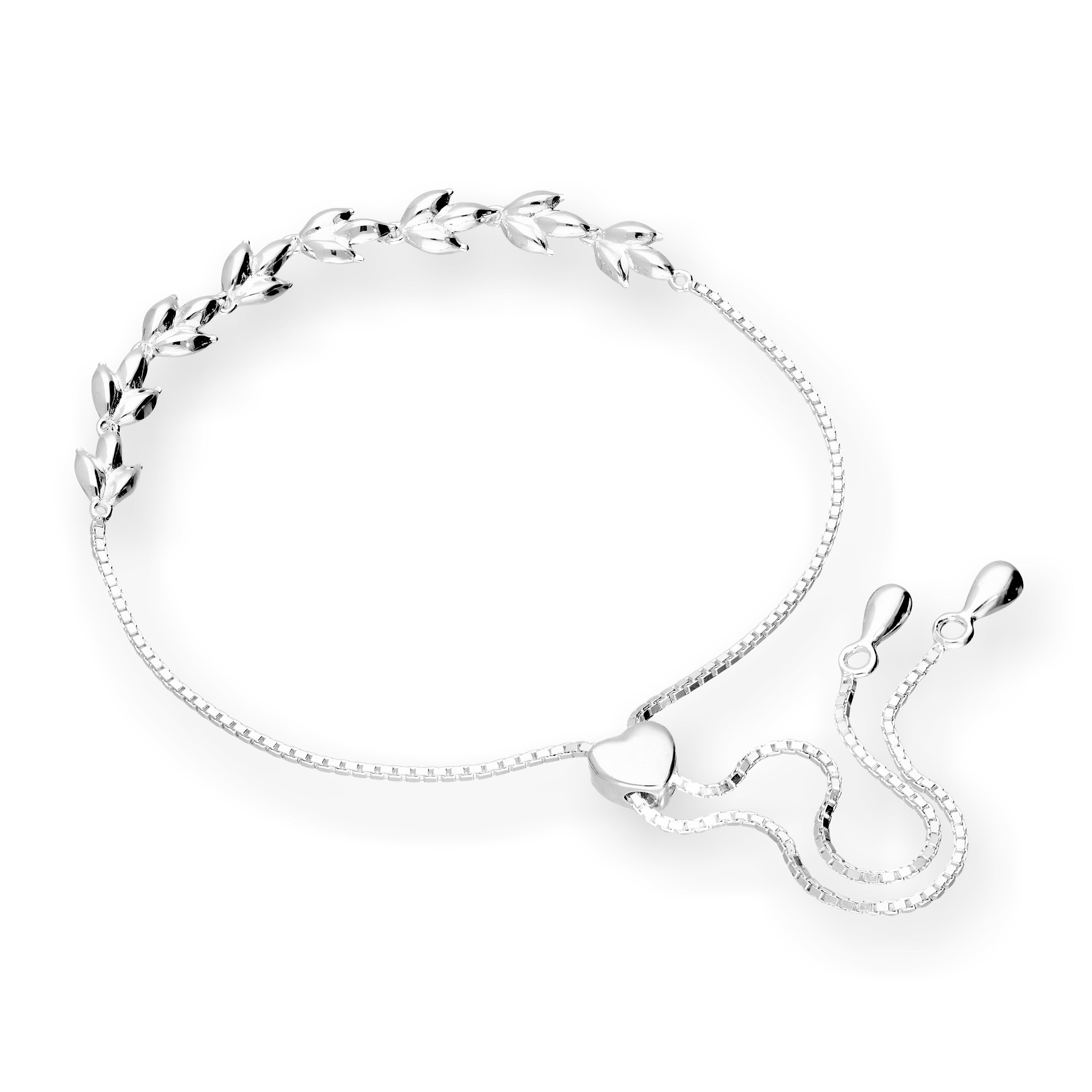 Sterlingsilber Verstellbar Blätter Armband mit Herz Anhänger