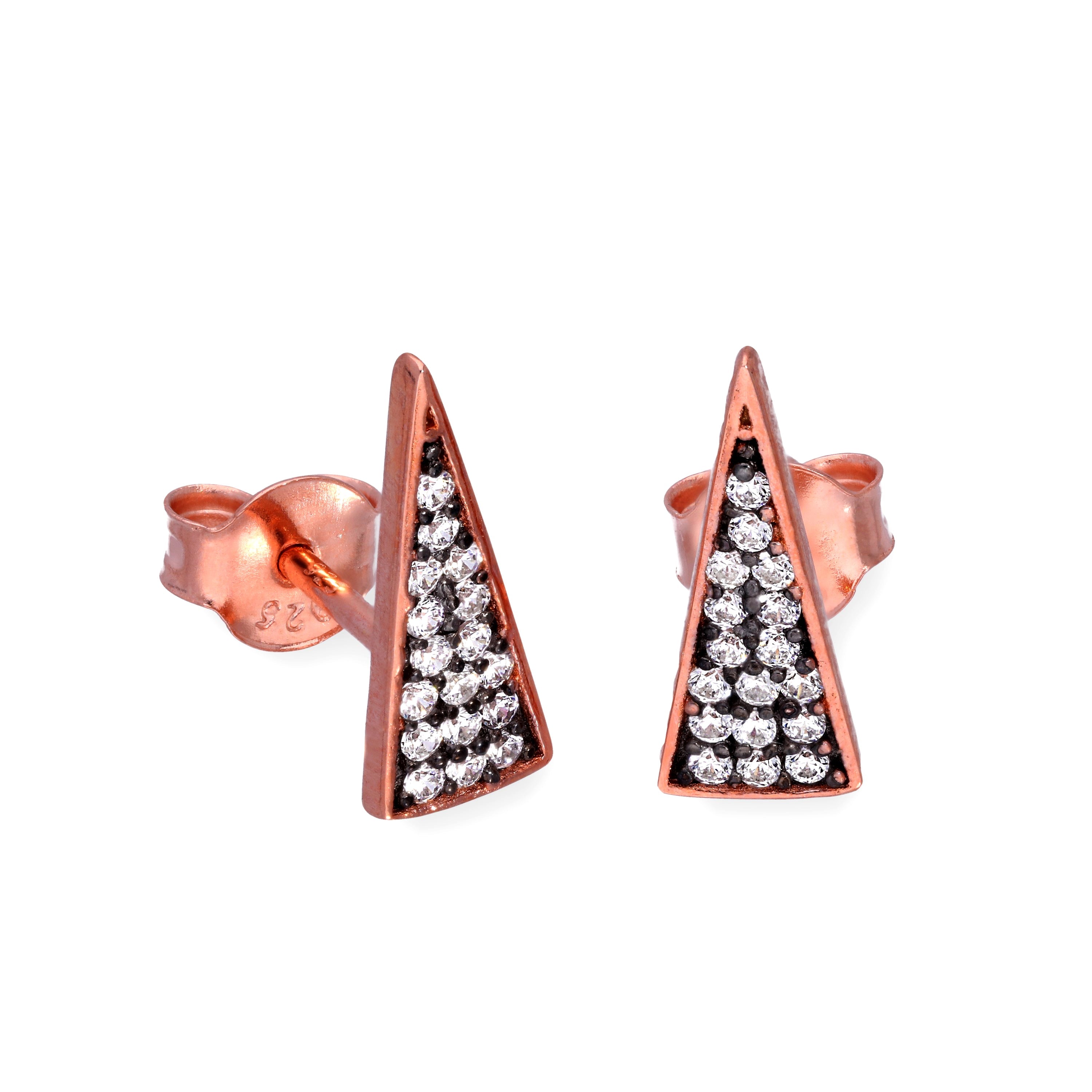 Dreieckige Ohrstecker aus vergoldetem Sterlingsilber mit klarem CZ-Kristall und Spike
