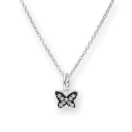 Halskette aus Sterlingsilber mit Schmetterling aus CZ-Kristallen und schwarzem Rhodium, 40–56 cm