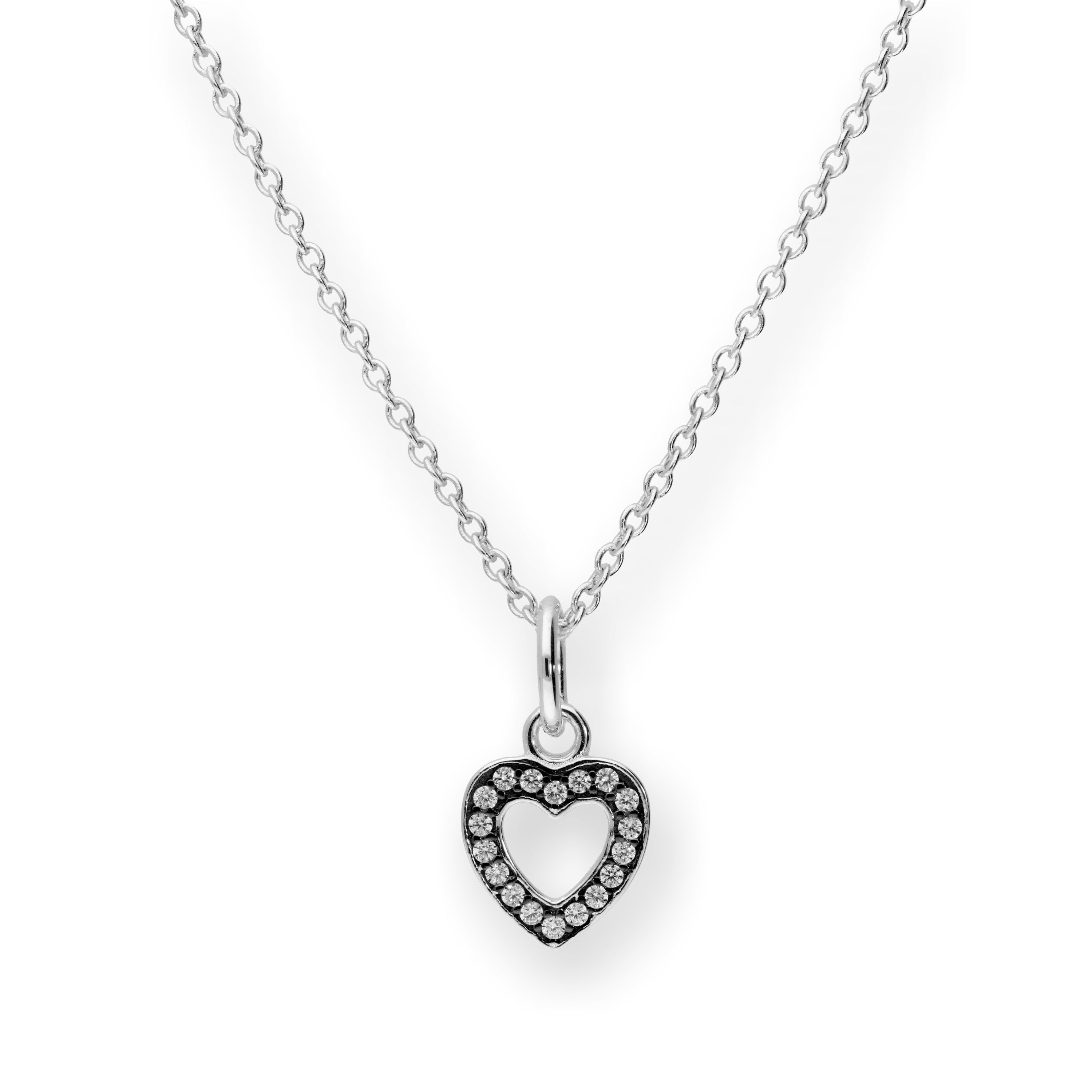 Sterlingsilber & CZ Kristall Herz Anhänger mit schwarzer Rhodium Halskette 16-22 Zoll