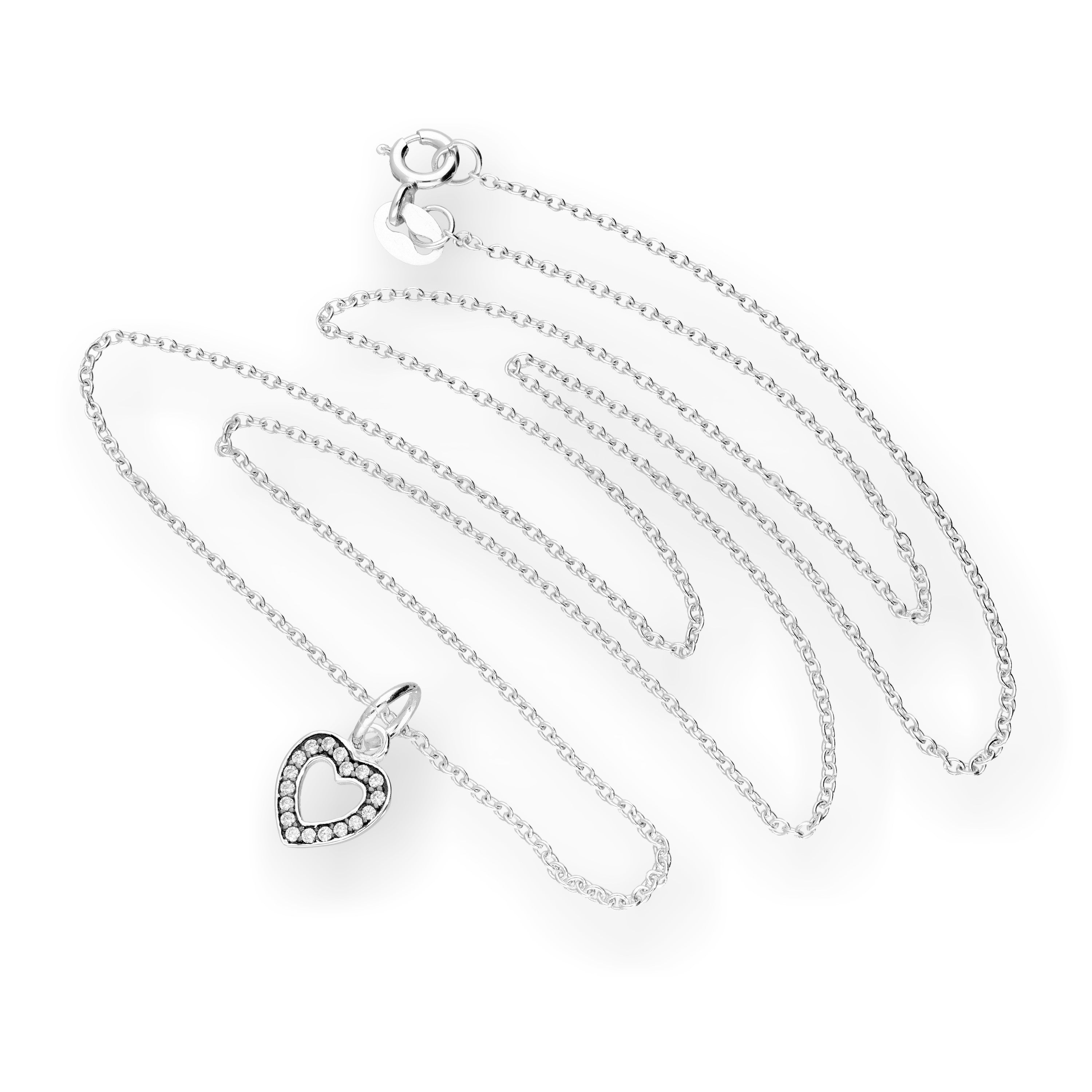 Sterlingsilber & CZ Kristall Herz Anhänger mit schwarzer Rhodium Halskette 16-22 Zoll