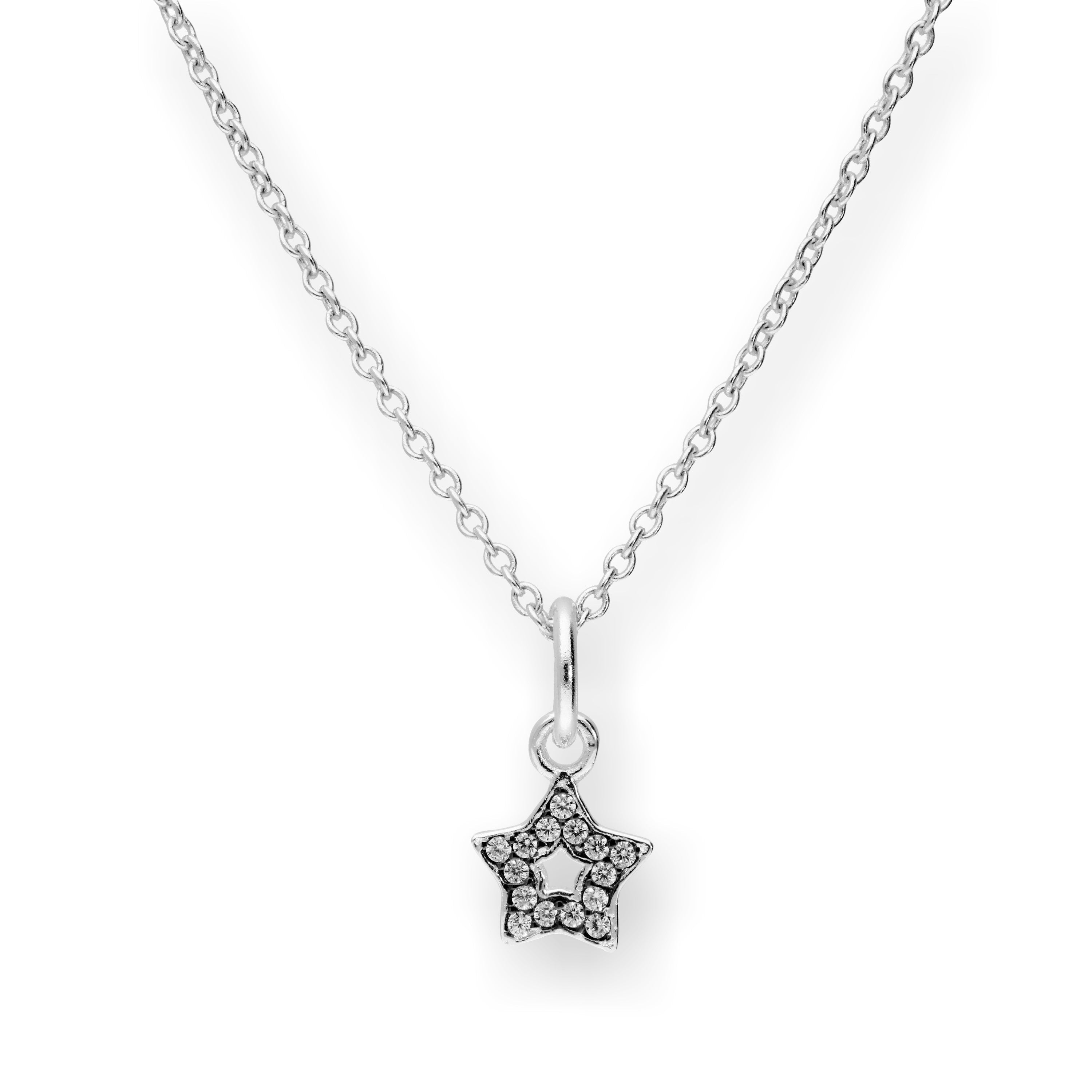 Sterlingsilber & CZ Kristall Stern Anhänger mit Schwarz Rhodium Halskette40,5 - 56 cm