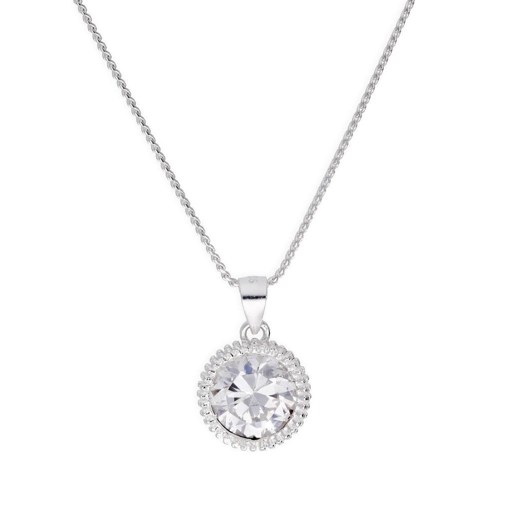 Sterlingsilber Groß Rund Klar CZ Zier Fassung Anhänger Halskette 40,5 - 56 cm