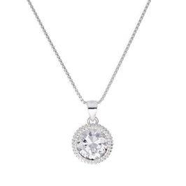 Sterlingsilber Groß Rund Klar CZ Zier Fassung Anhänger Halskette 40,5 - 56 cm