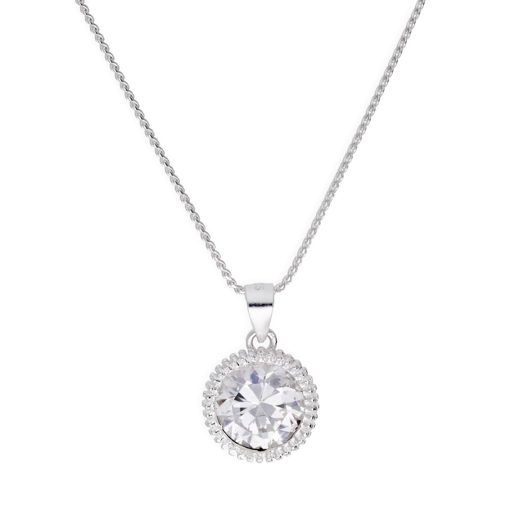 Sterlingsilber Groß Rund Klar CZ Zier Fassung Anhänger Halskette 40,5 - 56 cm