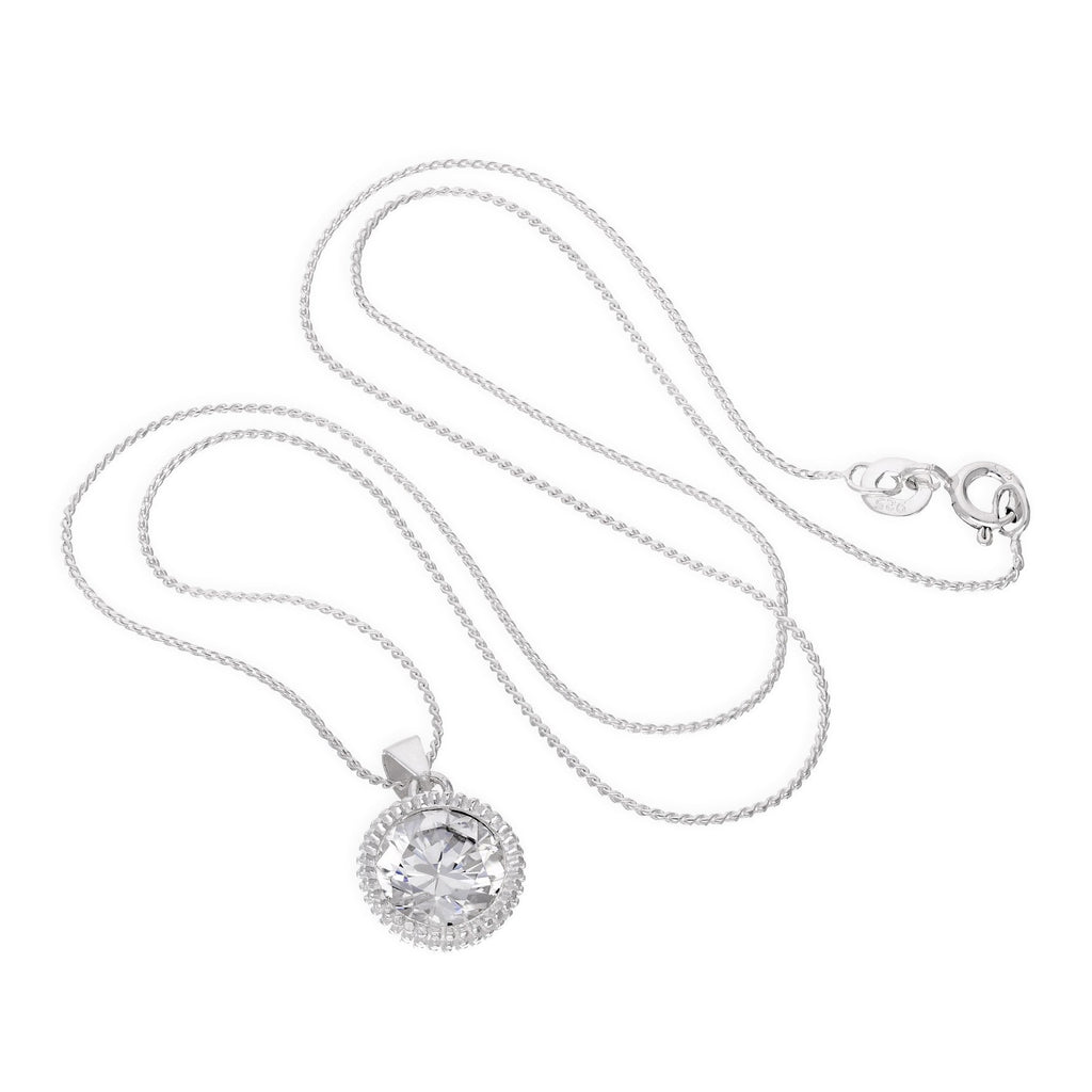 Sterlingsilber Groß Rund Klar CZ Zier Fassung Anhänger Halskette 40,5 - 56 cm