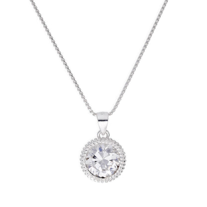 Sterling Silber großer runder klarer CZ Beaded Set Anhänger