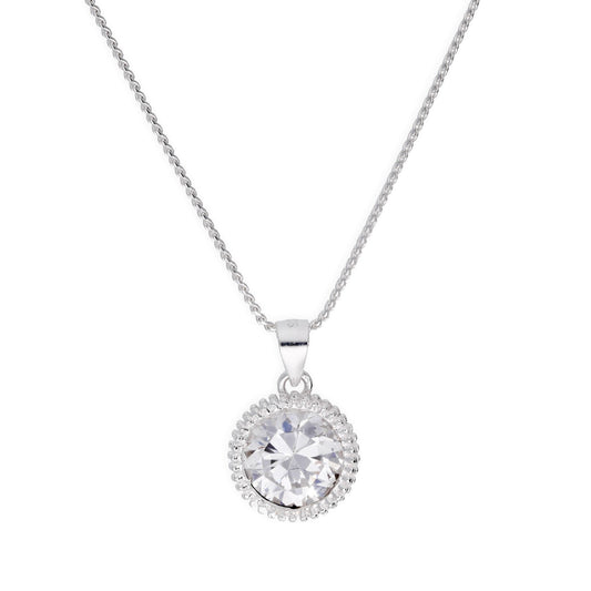 Sterling Silber großer runder klarer CZ Beaded Set Anhänger