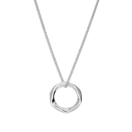 Sterlingsilber polierter Pentagon-Schliff-Ring-Perlen-Anhänger-Halskette 16-22 Zoll