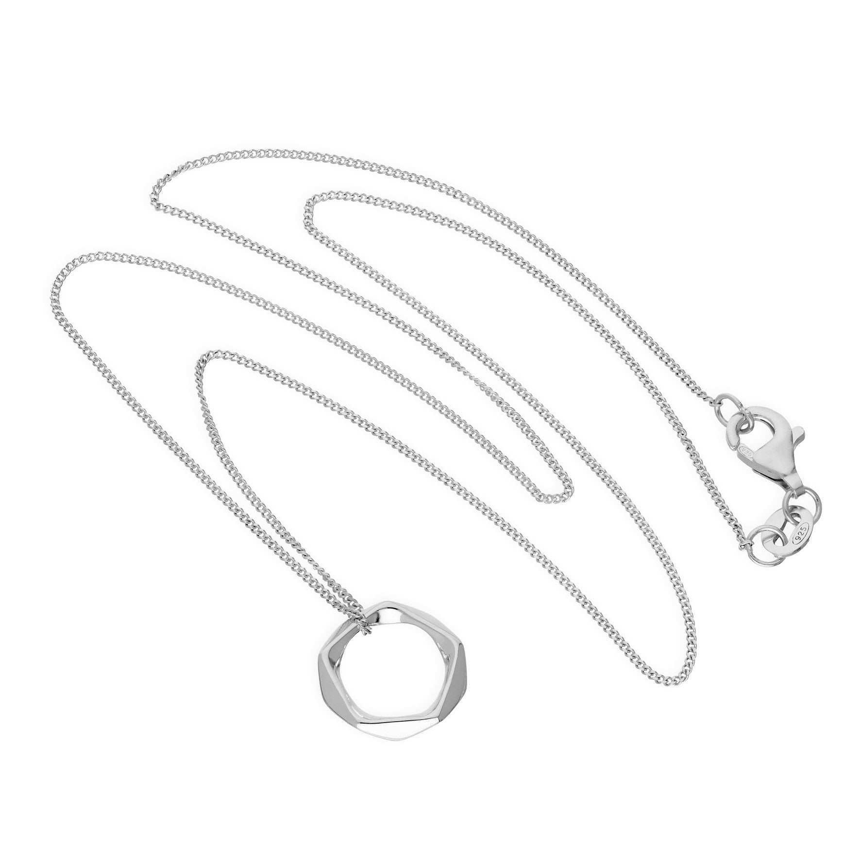 Sterlingsilber polierter Pentagon-Schliff-Ring-Perlen-Anhänger-Halskette 16-22 Zoll