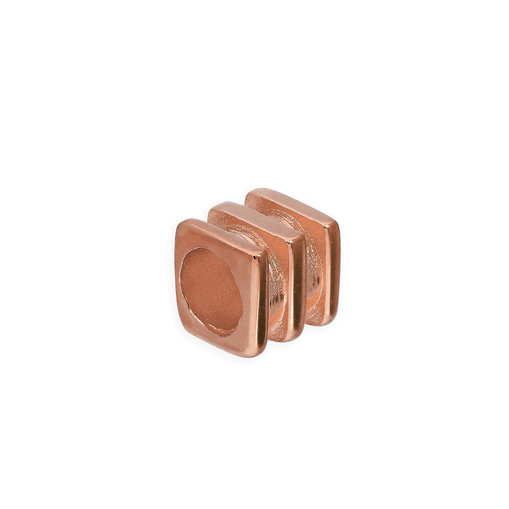 Rosévergoldeter quadratischer Ring-Bead aus Sterlingsilber mit 3 Rillen, 4 mm