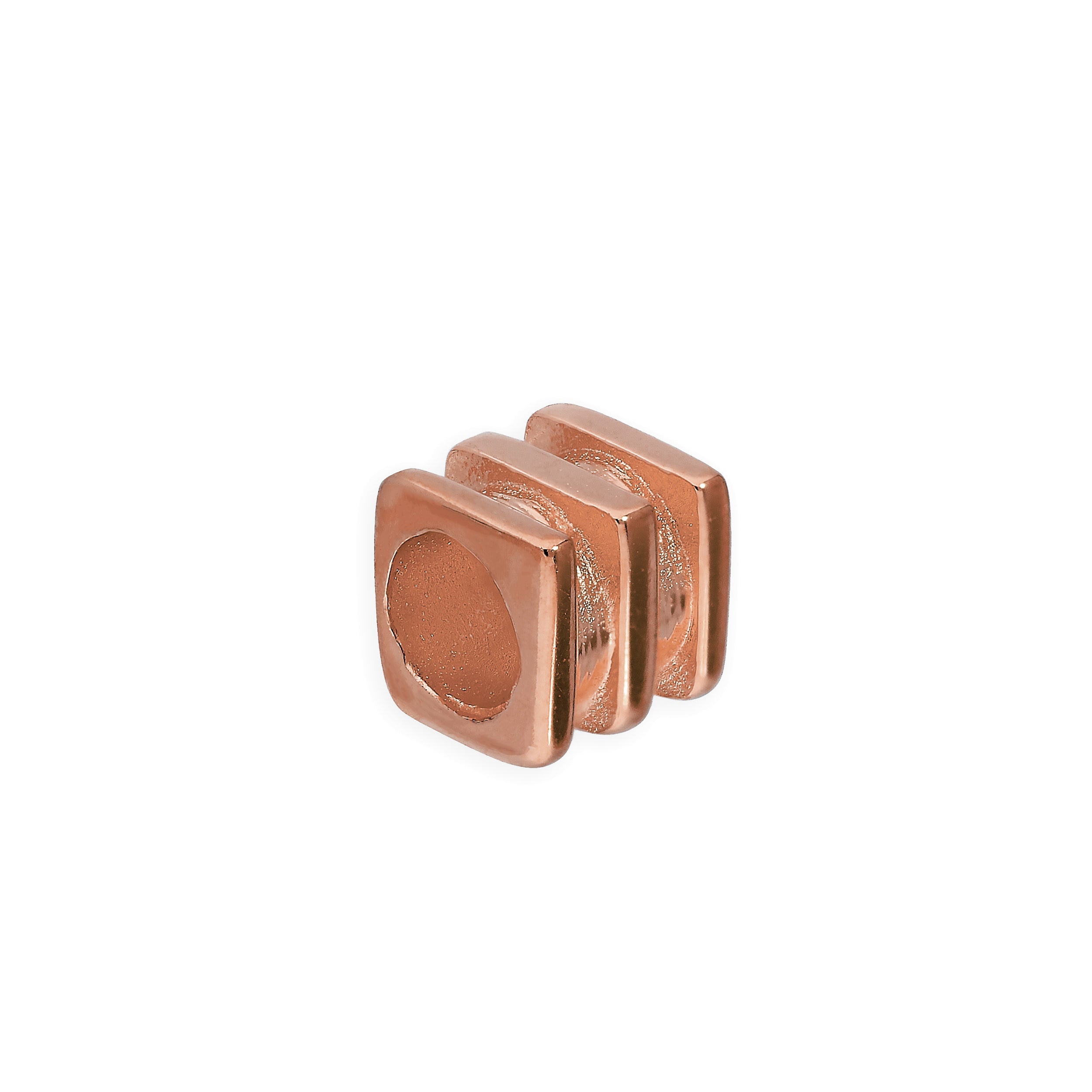 Rosévergoldeter quadratischer Ring-Bead aus Sterlingsilber mit 3 Rillen, 4 mm