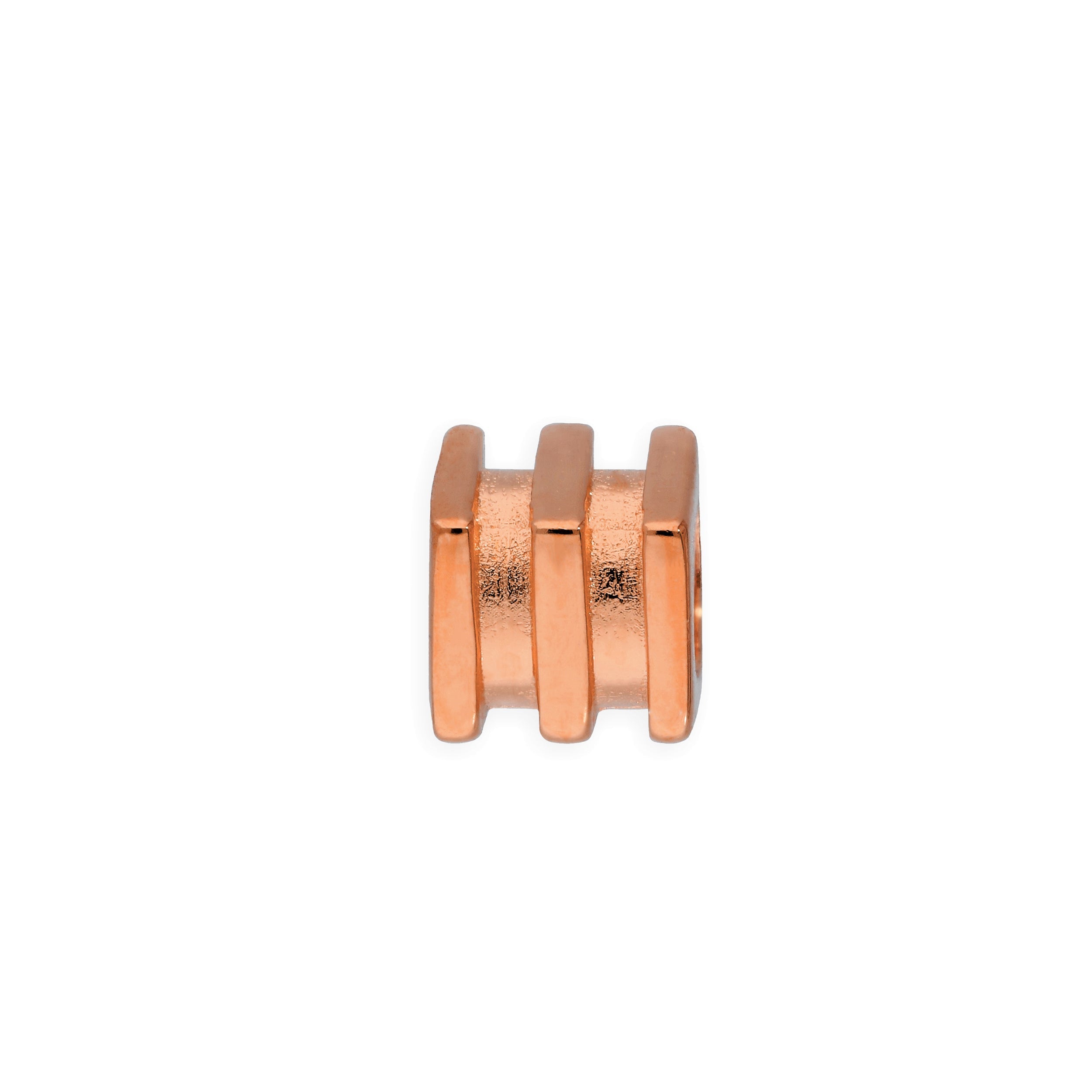 Rosévergoldeter quadratischer Ring-Bead aus Sterlingsilber mit 3 Rillen, 4 mm