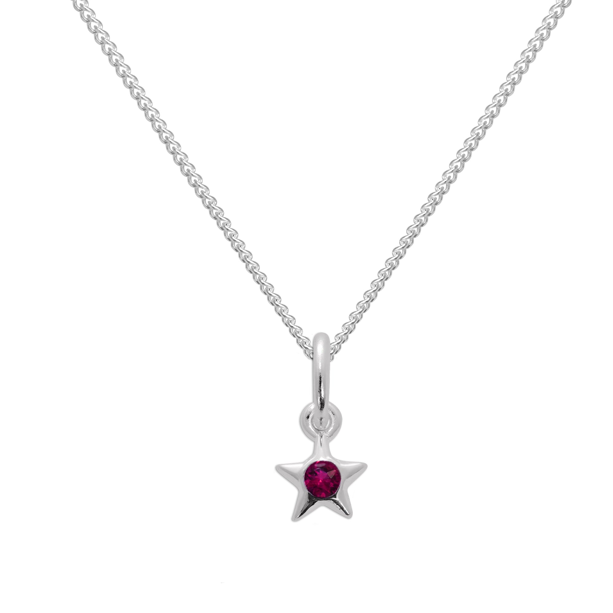 Halskette mit Sternanhänger aus Sterlingsilber und Granat-CZ-Kristall, Geburtsstein für Januar, 14–32 Zoll