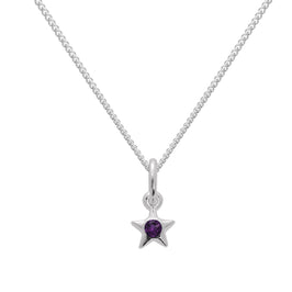 Halskette mit Sternanhänger aus Sterlingsilber und Amethyst-CZ-Kristall, Geburtsstein für den Monat Februar, 14–32 Zoll