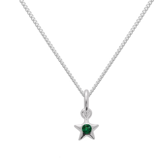 Sterlingsilber & Smaragd CZ Kristall Mai Geburtsstein Stern Anhänger Halskette 35,5 - 81cm