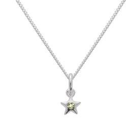 Sterlingsilber und Peridot-CZ-Kristall, Sternanhänger mit Geburtsstein für den Monat August, 14–32 Zoll