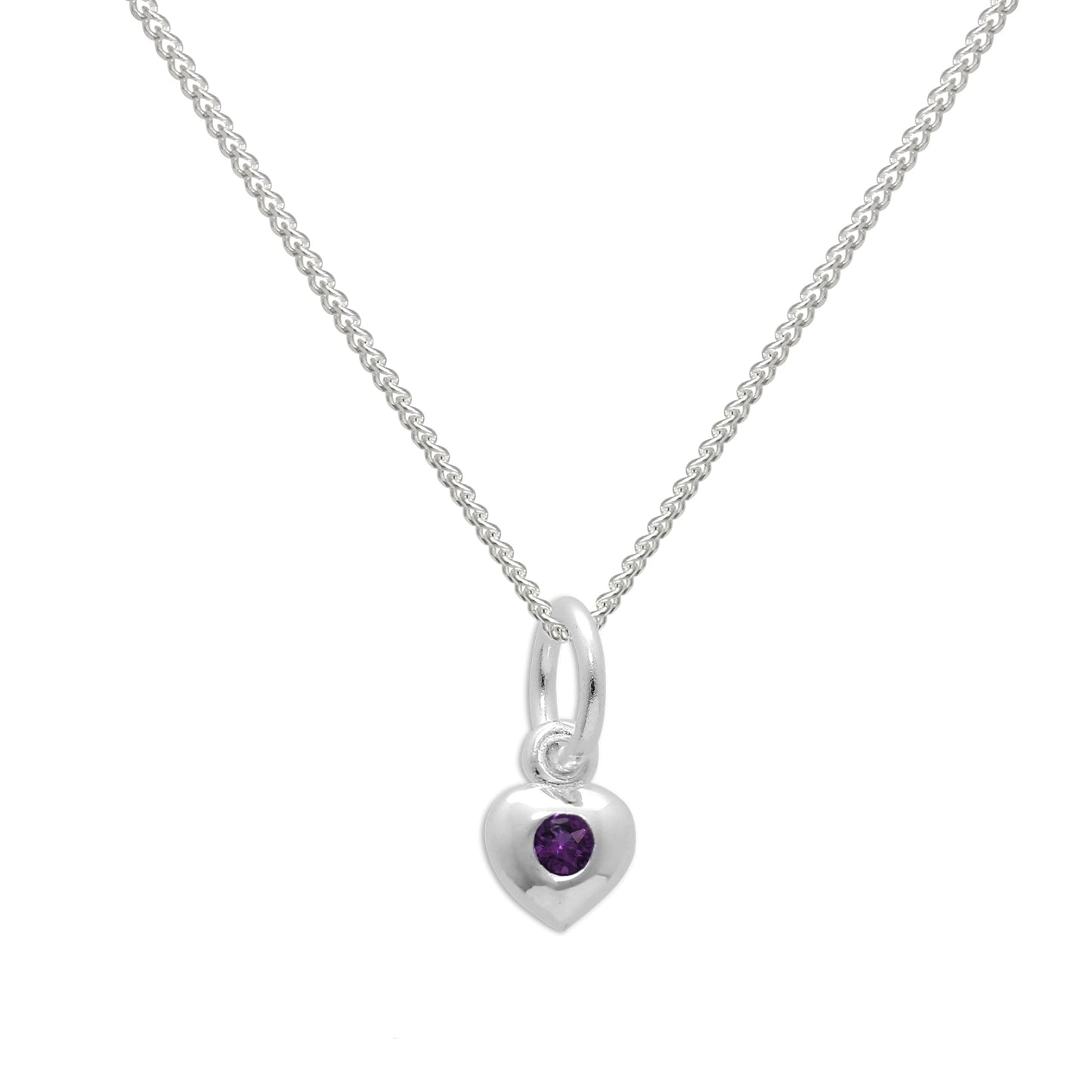 Halskette aus Sterlingsilber mit Amethyst-CZ-Kristall und Herz, Geburtsstein für den Monat Februar