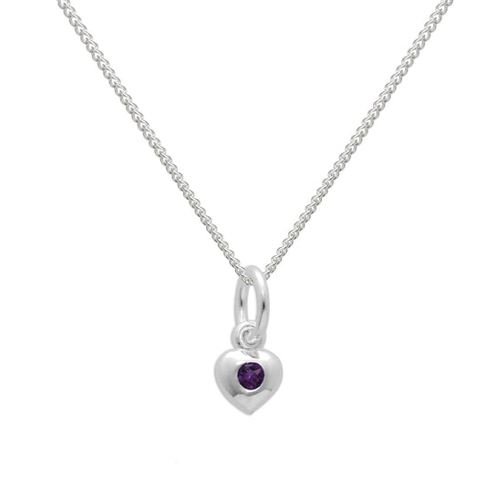 Halskette aus Sterlingsilber mit Amethyst-CZ-Kristall und Herz, Geburtsstein für den Monat Februar