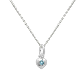 Halskette aus Sterlingsilber mit Aquamarin-CZ-Kristall und Herz, Geburtsstein für den Monat März